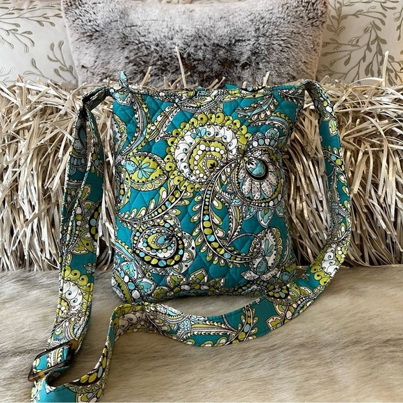 VERA BRADLEY Peacock Zipper Hipster Crossbody Y2K Green Turquoise Paisley 2007 - Picture 7 of 14
